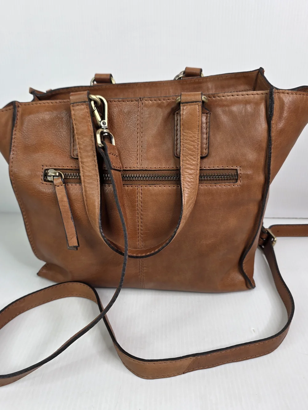 Women's Brown Woven-Trim Leather Crossbody Tote